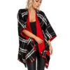 Reversible Plaid Fringed Shawl - Red