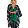 Reversible Plaid Fringed Shawl - Green
