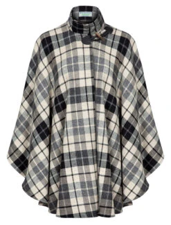 Donegal Tweed Cape With Fastening Toggle - Grey Black & Cream