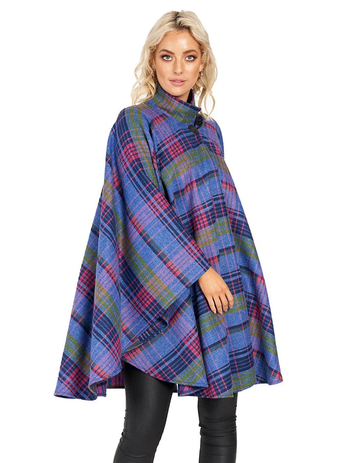 Donegal Tweed Cape With Fastening Toggle - Navy & Fuchsia 1 Donegal Tweed Cape With Fastening Toggle - Navy & Fuchsia