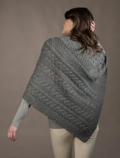 Cable Aran Poncho With Button Detail -The Warm Shop A200 Grey 1 65430.1673752707