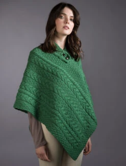 Cable Aran Poncho With Button Detail -The Warm Shop A200 Kiwi 2 82968.1673752705