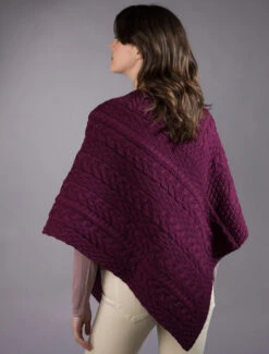 Cable Aran Poncho With Button Detail -The Warm Shop A200 Very Berry 4 79218.1673752707