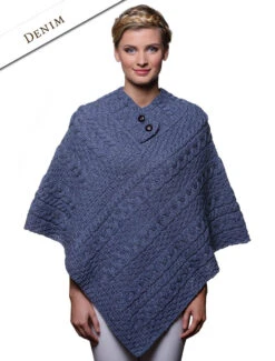Cable Aran Poncho With Button Detail -The Warm Shop A200denimM 86315.1471346422