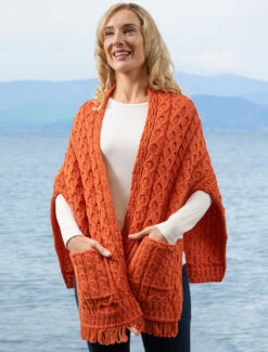 Aran Shawl Wrap With Pockets