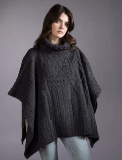 Merino Wool Patchwork Poncho With Collar