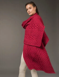 Cable Aran Wrap -The Warm Shop A704 Dark Red 4 13627.1673752981