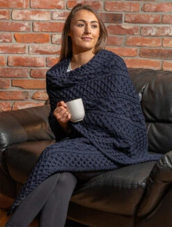 Cable Aran Wrap -The Warm Shop A704 NavyAlt 54894.1673752984