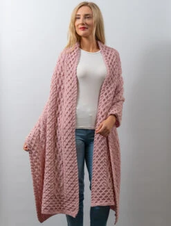 Cable Aran Wrap -The Warm Shop A704 Pale Pink 26791.1673752983