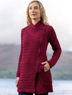 Trellis Merino Side Zip Coatigan -The Warm Shop A786ie Claret 1 94024.1693904090