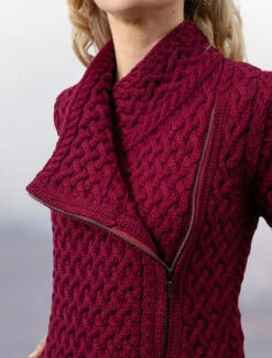 Trellis Merino Side Zip Coatigan -The Warm Shop A786ie Claret 4 05642.1673753040