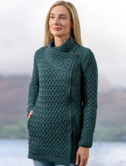 Trellis Merino Side Zip Coatigan -The Warm Shop A786ie Evergreen 67614.1673753040