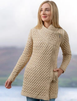 Trellis Merino Side Zip Coatigan -The Warm Shop A786ie Oatmeal 83176.1694602502