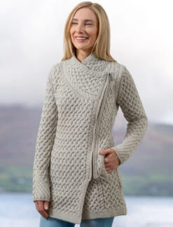 Trellis Merino Side Zip Coatigan -The Warm Shop A786ie Silver Marl 86817.1715763121