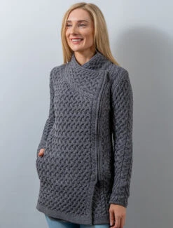 Trellis Merino Side Zip Coatigan -The Warm Shop A786ie Steel Marl 36835.1673753040