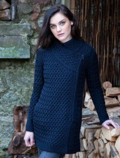 Trellis Merino Side Zip Coatigan -The Warm Shop A786leadnavy 73878.1525788989