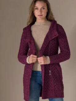 Claddagh Heart Design Side Zip Coatigan -The Warm Shop Aran L4A7226 65601.1718916637