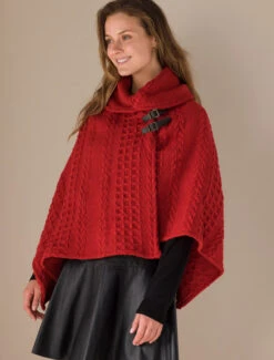Shawl Collar Poncho With Leather Buckle Detail -The Warm Shop Aran L4A8558 76992.1693584994