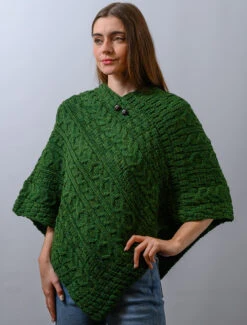 Aran Cable Wool Poncho -The Warm Shop B390 Celtic Green 76072.1637923841