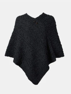 Aran Cable Wool Poncho -The Warm Shop B390 Charcoal 2 25214.1648475275