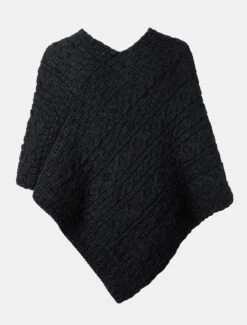 Aran Cable Wool Poncho -The Warm Shop B390 Charcoal 4 29294.1648475275