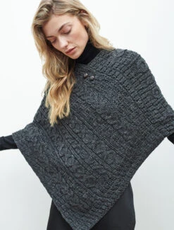 Aran Cable Wool Poncho -The Warm Shop B390 Charcoal 34415.1693582929