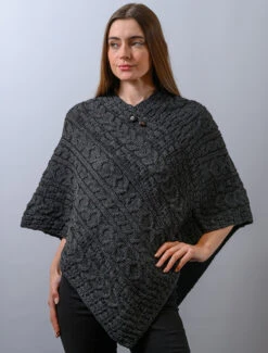 Aran Cable Wool Poncho -The Warm Shop B390 Charcoal 81656.1637923852