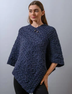Aran Cable Wool Poncho -The Warm Shop B390 Denim 59483.1637923849