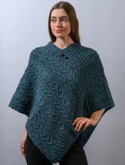 Aran Cable Wool Poncho -The Warm Shop B390 Mallard 33477.1637923847