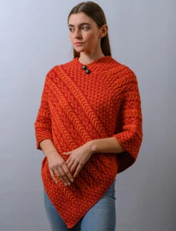 Plated Aran Poncho With Button Detail -The Warm Shop B877 Autumn Leaf Chillipepper 38515.1673752869