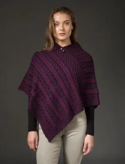 Plated Aran Poncho With Button Detail -The Warm Shop B877 Very Berry Navy 1 81971.1673752869