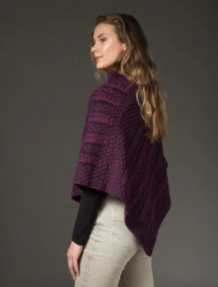 Plated Aran Poncho With Button Detail -The Warm Shop B877 Very Berry Navy 4 51094.1673752869