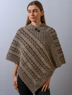 Plated Aran Poncho With Button Detail -The Warm Shop B877 Wicker Brown 47877.1673752870