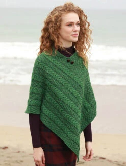 Plated Aran Poncho With Button Detail -The Warm Shop B877leadcmara 73388.1582715093