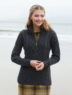 Cable Aran Cardigan With Zipper
