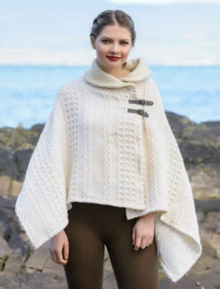 Shawl Collar Poncho With Leather Buckle Detail -The Warm Shop BW100 62309.1653656193