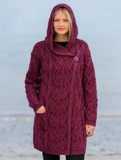 Plaited One Button Coat With Hood -The Warm Shop HD4538leadwine1 69264.1693842636