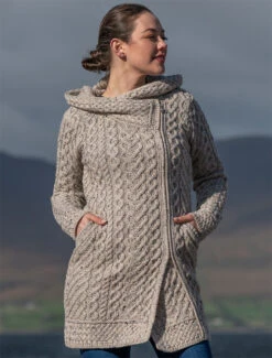 Claddagh Heart Design Side Zip Coatigan -The Warm Shop HD4918 Oatmeal 4 37910.1718916638