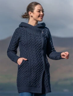 Claddagh Heart Design Side Zip Coatigan -The Warm Shop HD4918 Navy 2 12330.1718916638