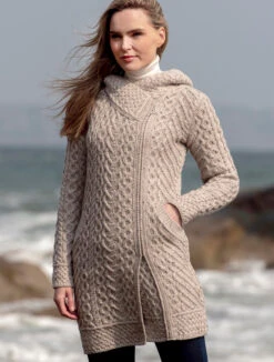 Claddagh Heart Design Side Zip Coatigan -The Warm Shop HD4918 OATMEAL HIGH RES 66725.1714579152