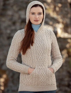 Women's Aran Kangaroo Hoodie 23 Women's Aran Kangaroo Hoodie -The Warm Shop HD5028 Parsnip 48377.1641562454