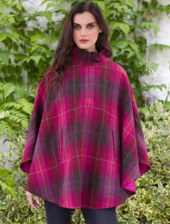 Mucros Tweed Half-Zip Poncho - Pink