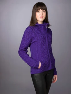 Double Collar Zip Merino Aran Cardigan -The Warm Shop L4A5515 80151.1694421876
