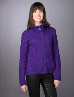 Double Collar Zip Merino Aran Cardigan -The Warm Shop L4A5523 13175.1694421875