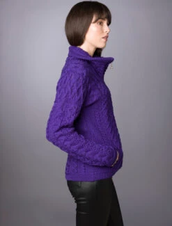 Double Collar Zip Merino Aran Cardigan -The Warm Shop L4A5528 00277.1694421878