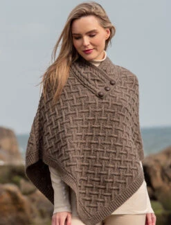 Super Soft Lattice Stitch Poncho -The Warm Shop N101 Brown 43832.1693585086