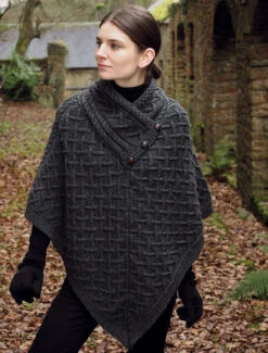 Super Soft Lattice Stitch Poncho -The Warm Shop N101leadcharcoal 41927.1504520523