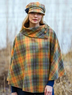 Mucros Tweed Poncho - Orange Green