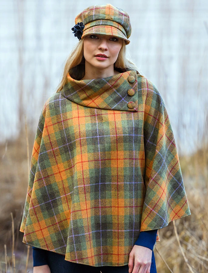 Mucros Tweed Poncho - Orange Green 1 Mucros Tweed Poncho - Orange Green