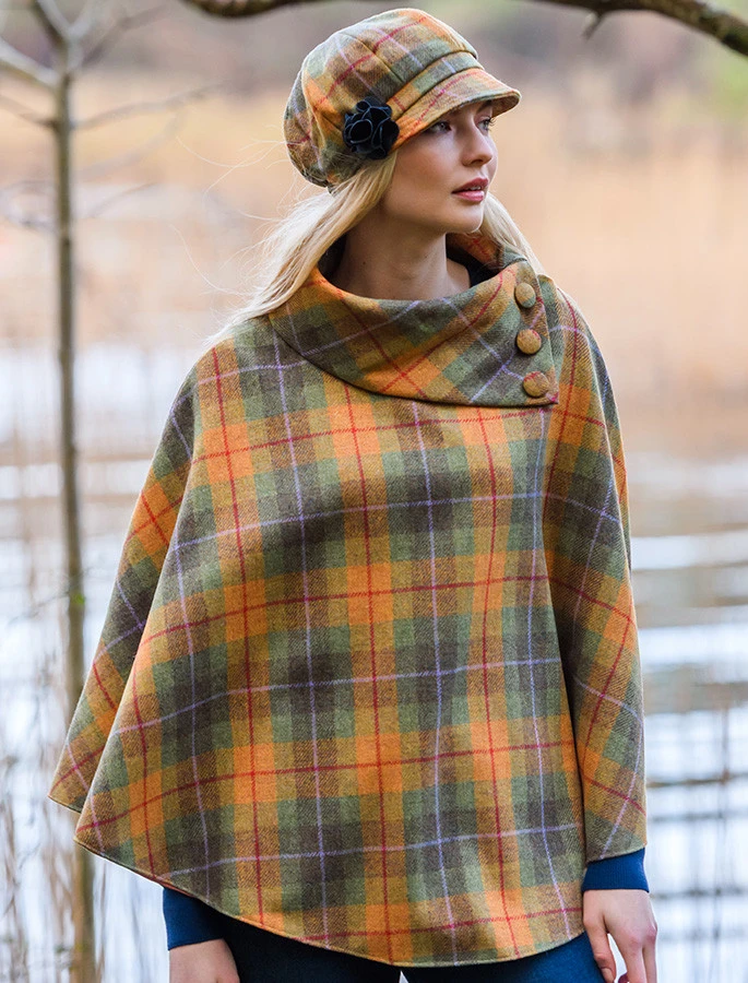 Mucros Tweed Poncho - Orange Green 2 Mucros Tweed Poncho - Orange Green – Bild 2